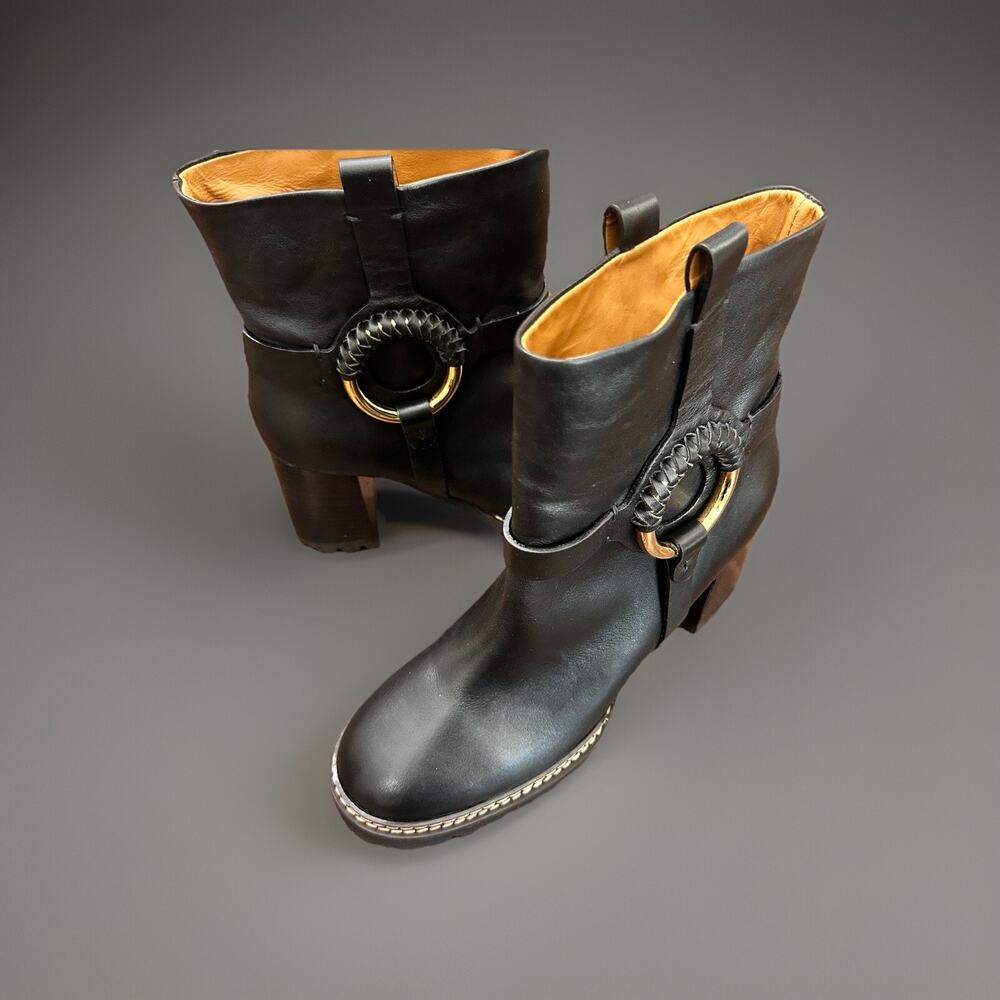 See by Chloé Black Hana Leather Heeled Ankle Boots New $619 Size EU 41 US 10